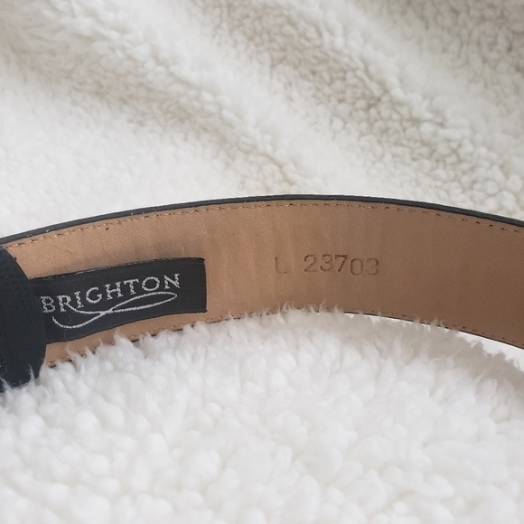 BRIGHTON Women's Black Leather Belt Silver and Gold Tone Buckle Scroll Work - Picture 6 of 14